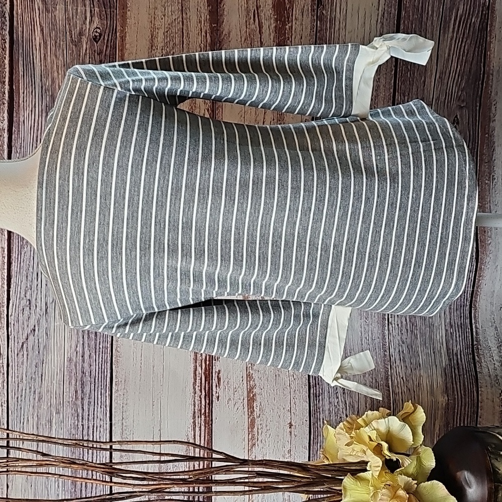 NWT CHARTER CLUB 3/4 CUFF SLEEVE GRAY & WHITE STRIPE PULLOVER KNIT TOP - Picture 5 of 12